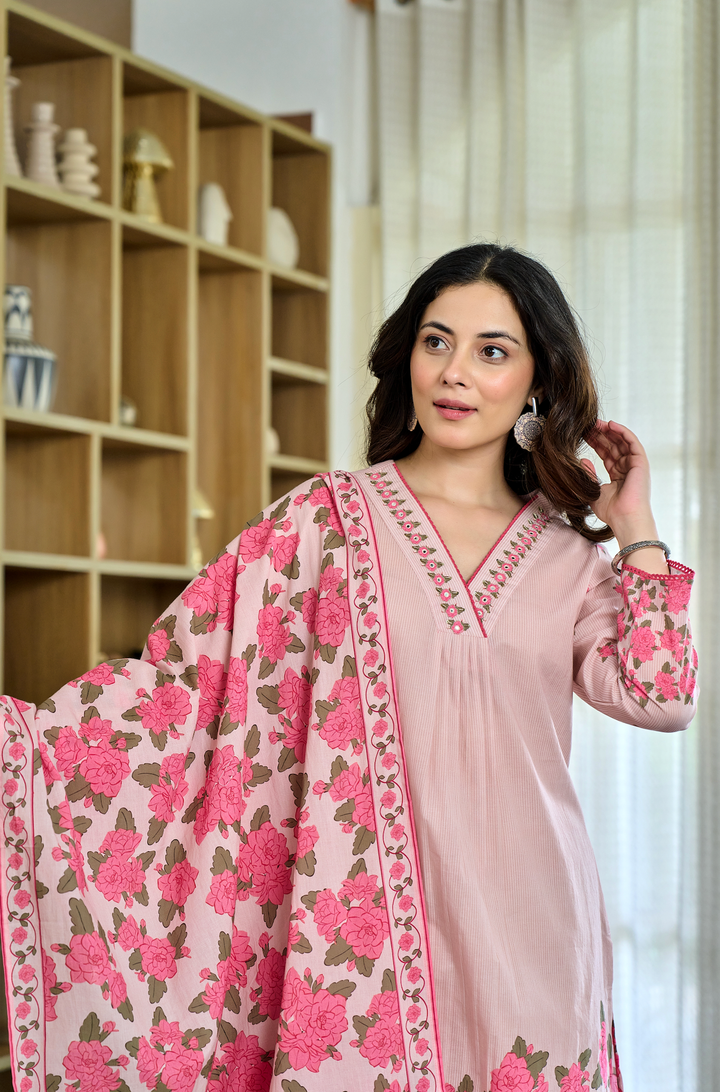 Peachy Elegance Cotton Suit Set