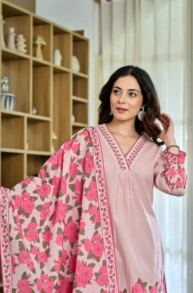 Peachy Elegance Cotton Suit Set