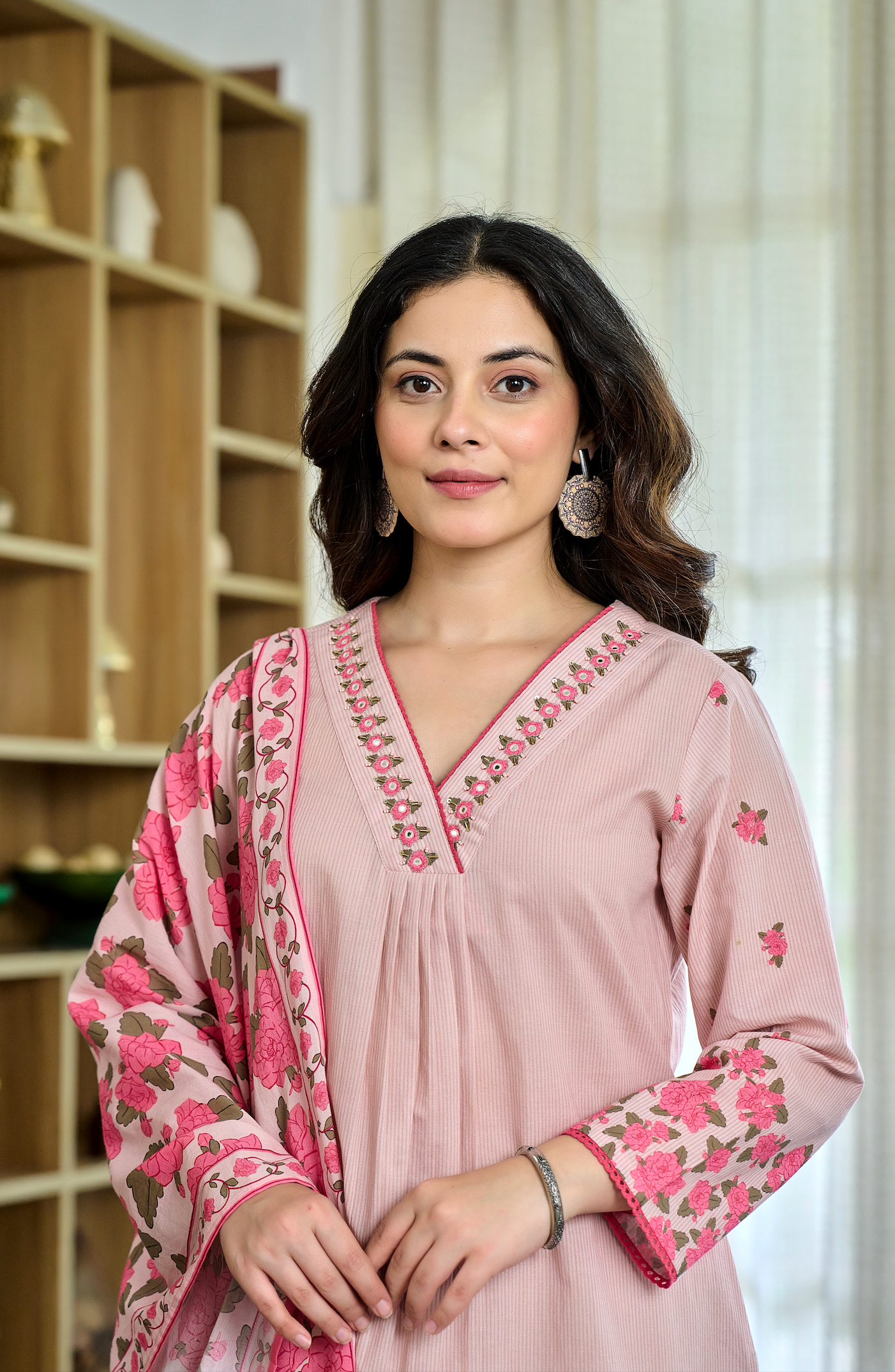 Peachy Elegance Cotton Suit Set