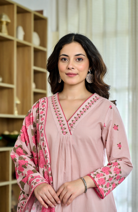 Peachy Elegance Cotton Suit Set
