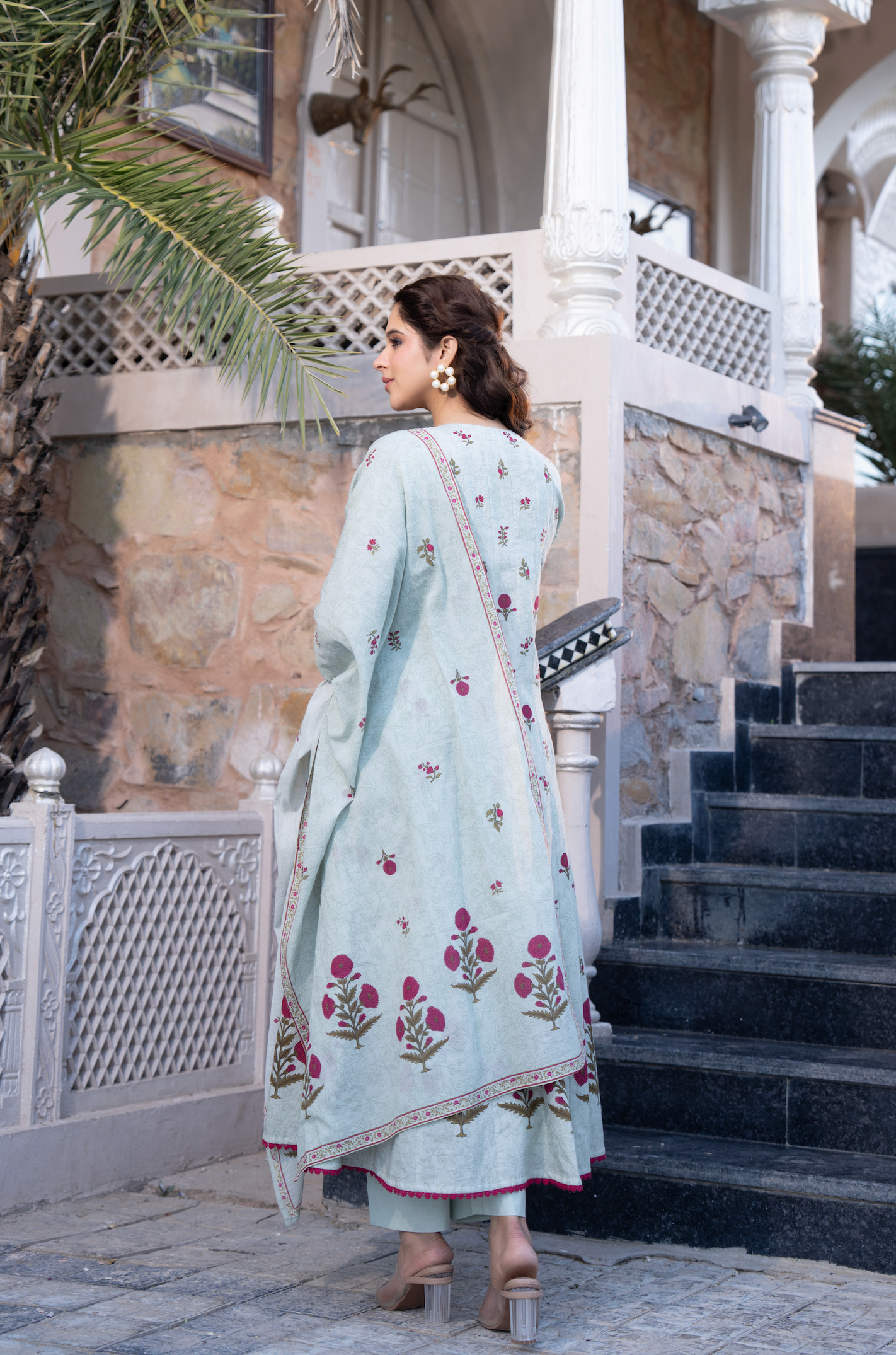 Blue Serenity Cotton Anarkali Suit Set