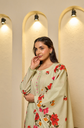 Fern Glow Cotton Suit Set