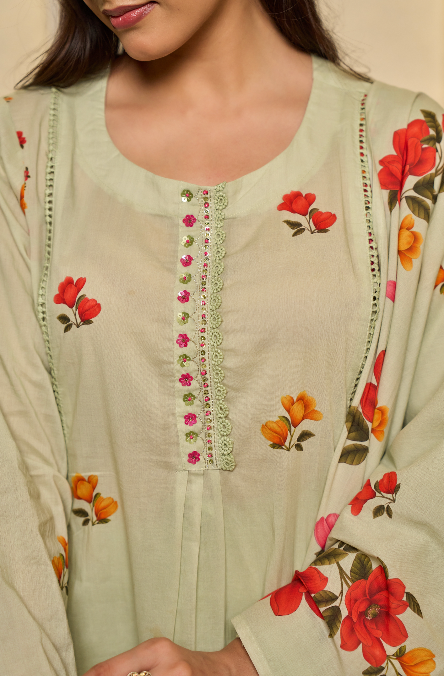 Fern Glow Cotton Suit Set