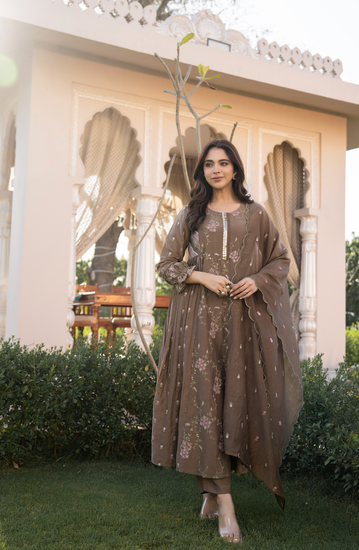 Choco Brown Chanderi Suit Set