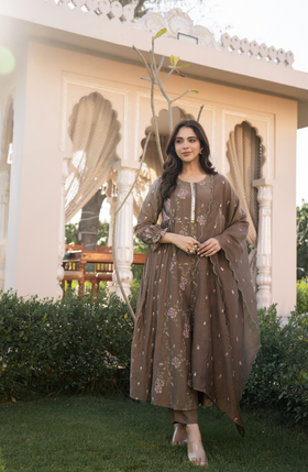 Choco Brown Chanderi Suit Set