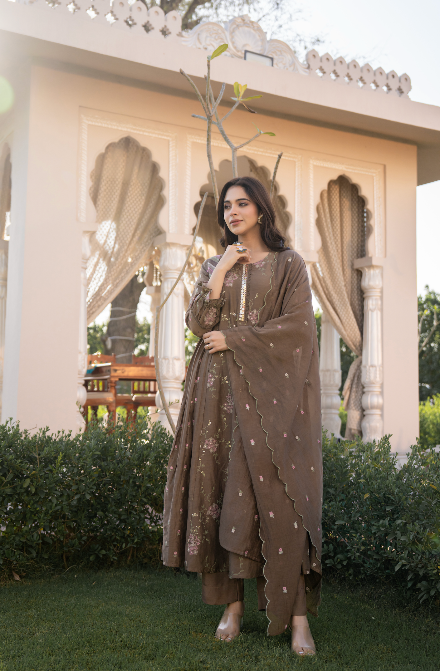 Choco Brown Chanderi Suit Set