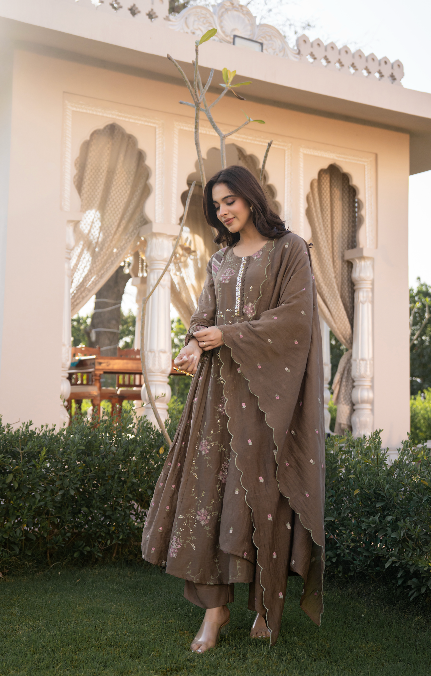 Choco Brown Chanderi Suit Set