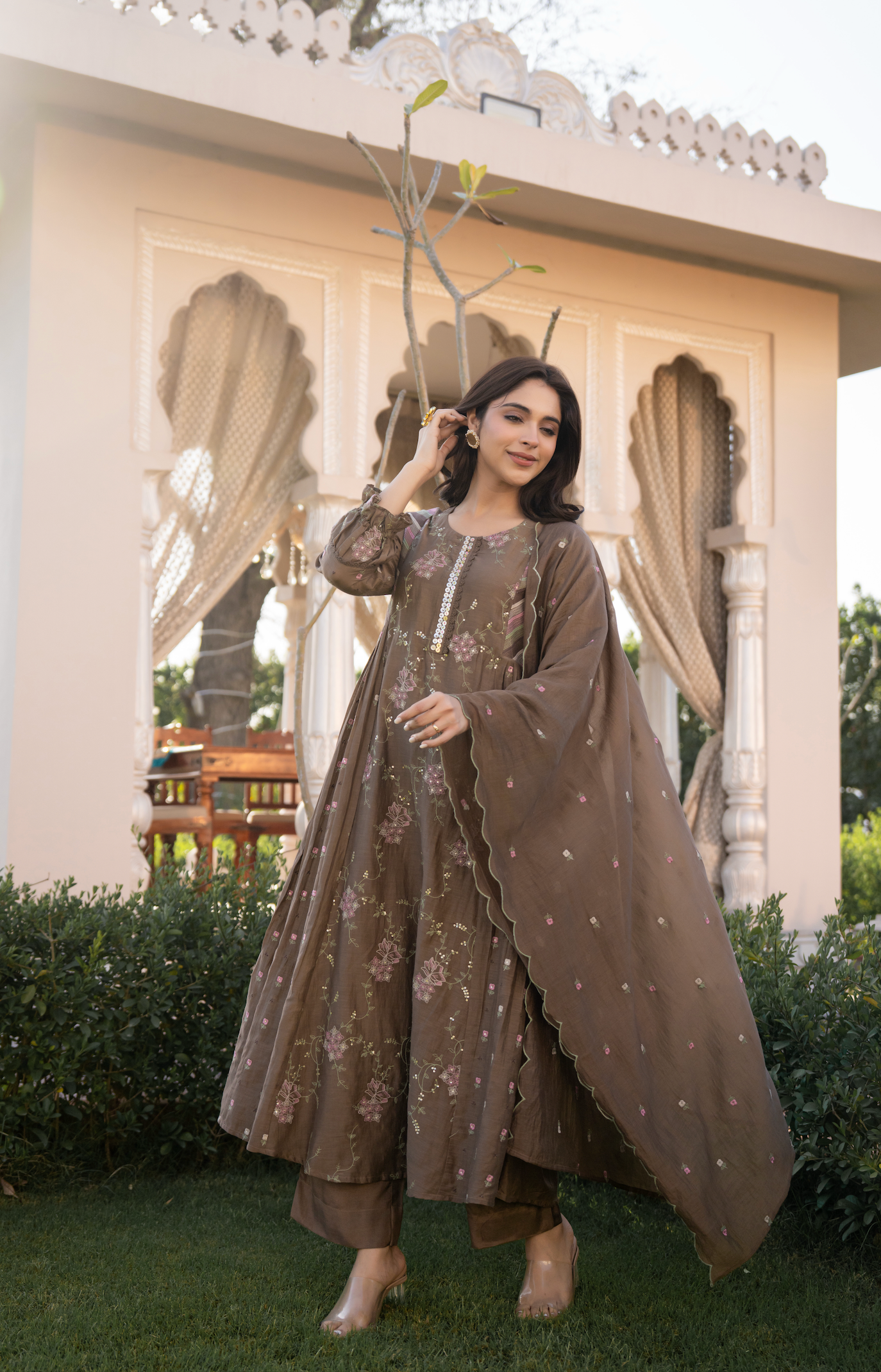 Choco Brown Chanderi Suit Set