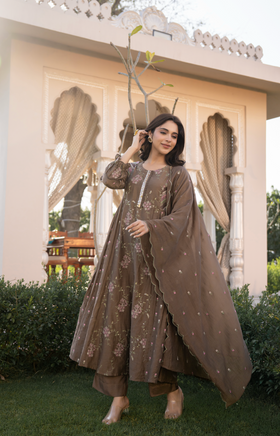 Choco Brown Chanderi Suit Set