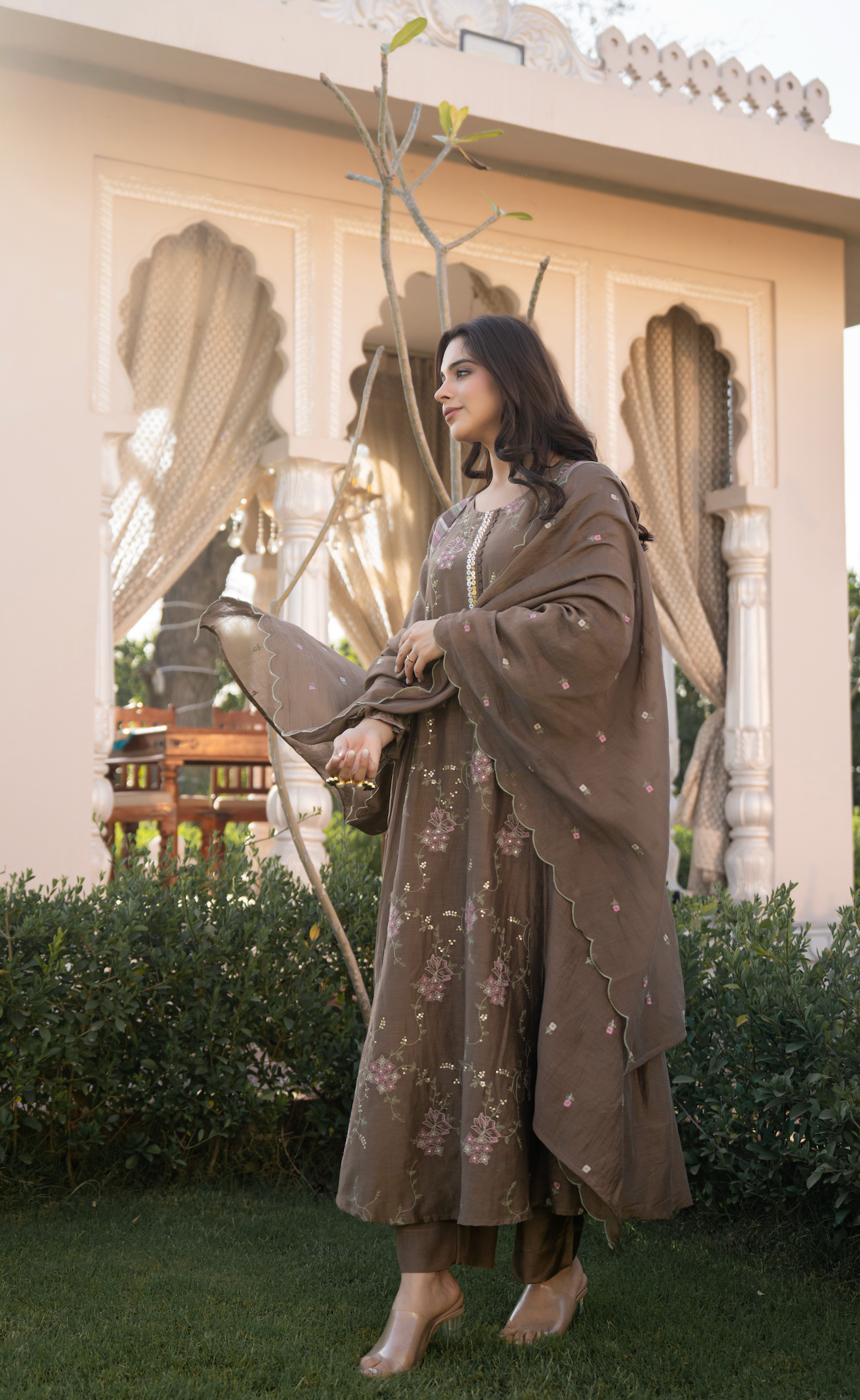Choco Brown Chanderi Suit Set