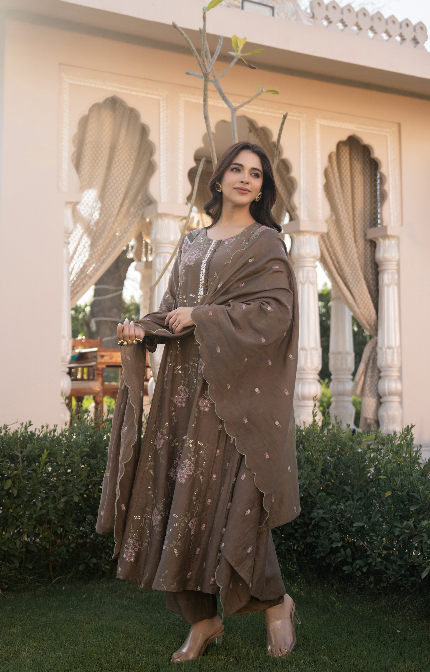 Choco Brown Chanderi Suit Set