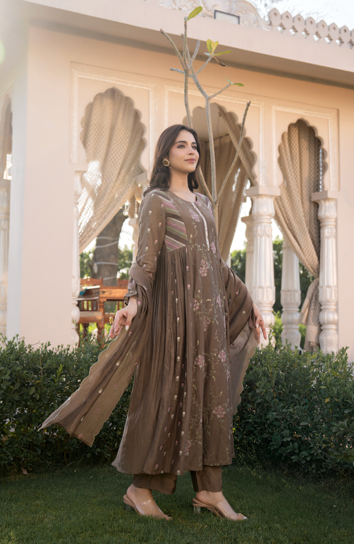 Choco Brown Chanderi Suit Set