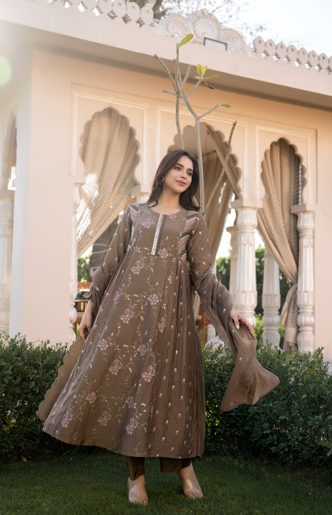 Choco Brown Chanderi Suit Set