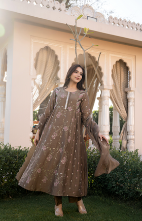 Choco Brown Chanderi Suit Set