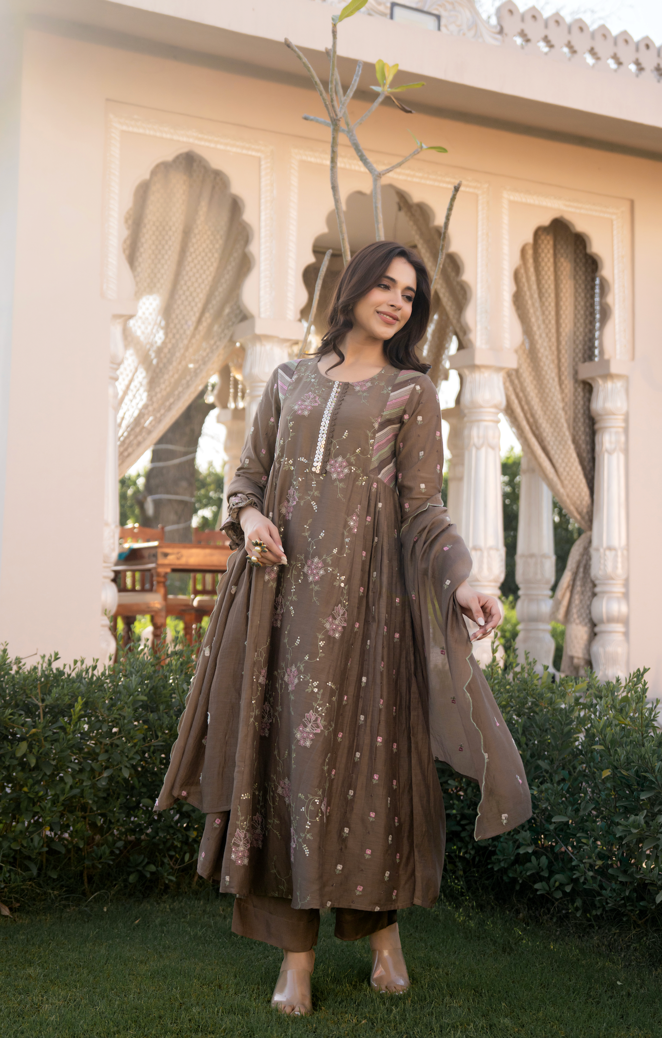 Choco Brown Chanderi Suit Set