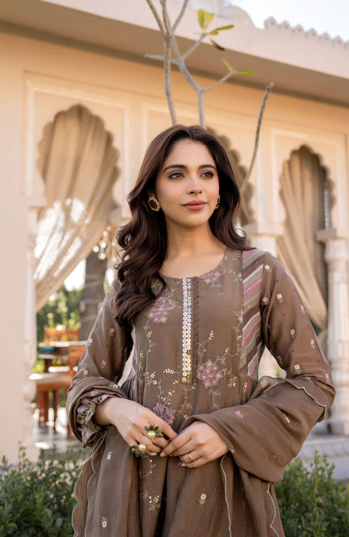 Choco Brown Chanderi Suit Set