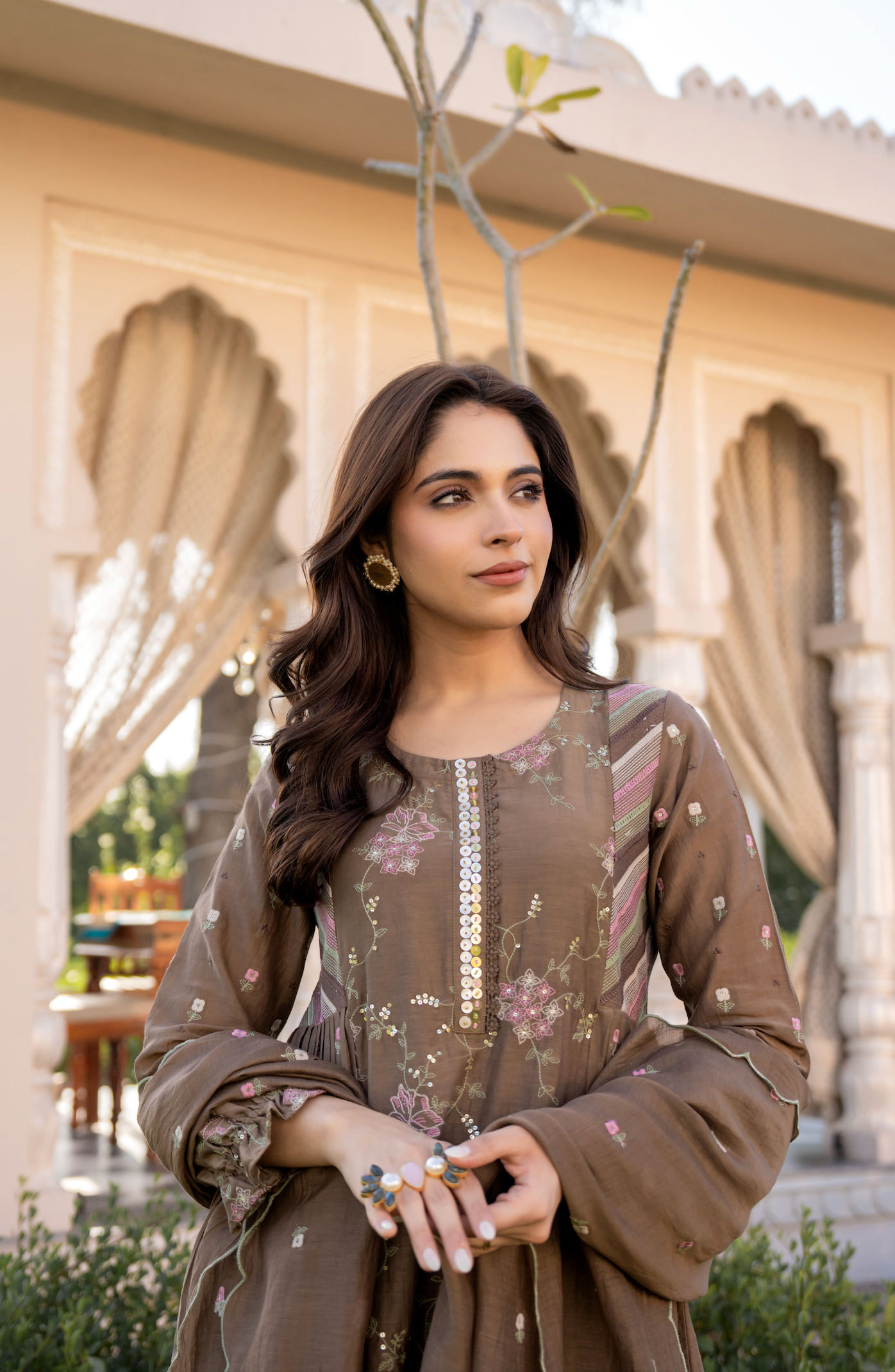 Choco Brown Chanderi Suit Set