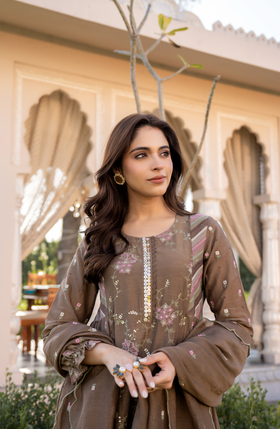 Choco Brown Chanderi Suit Set