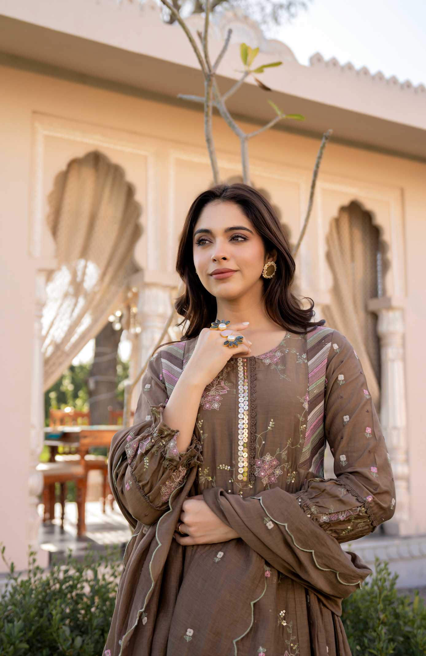 Choco Brown Chanderi Suit Set