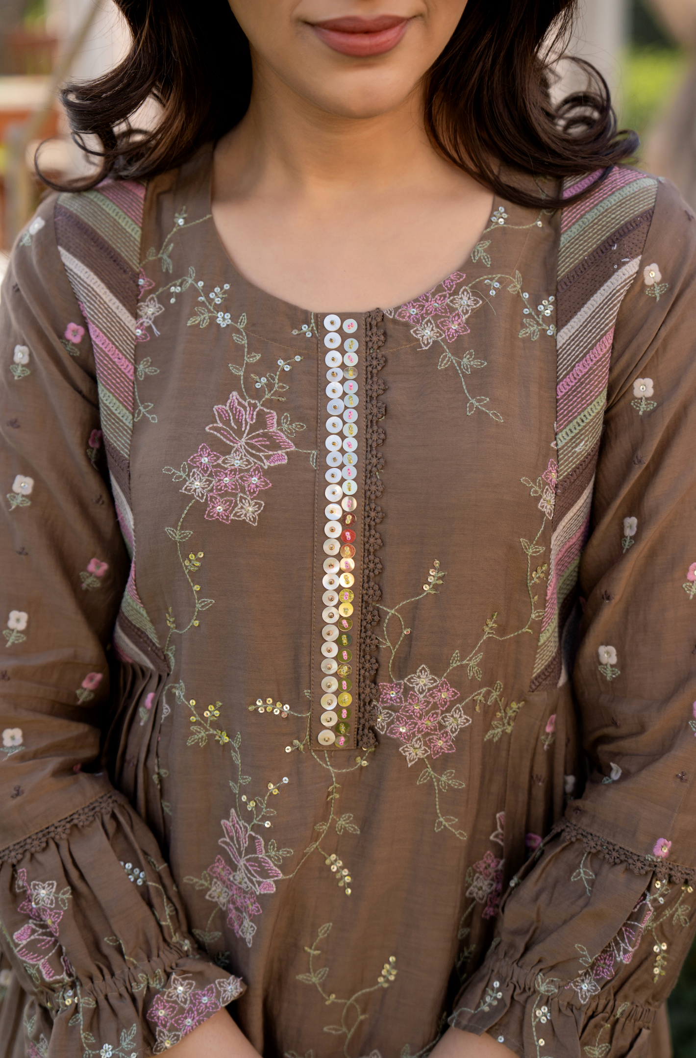 Choco Brown Chanderi Suit Set