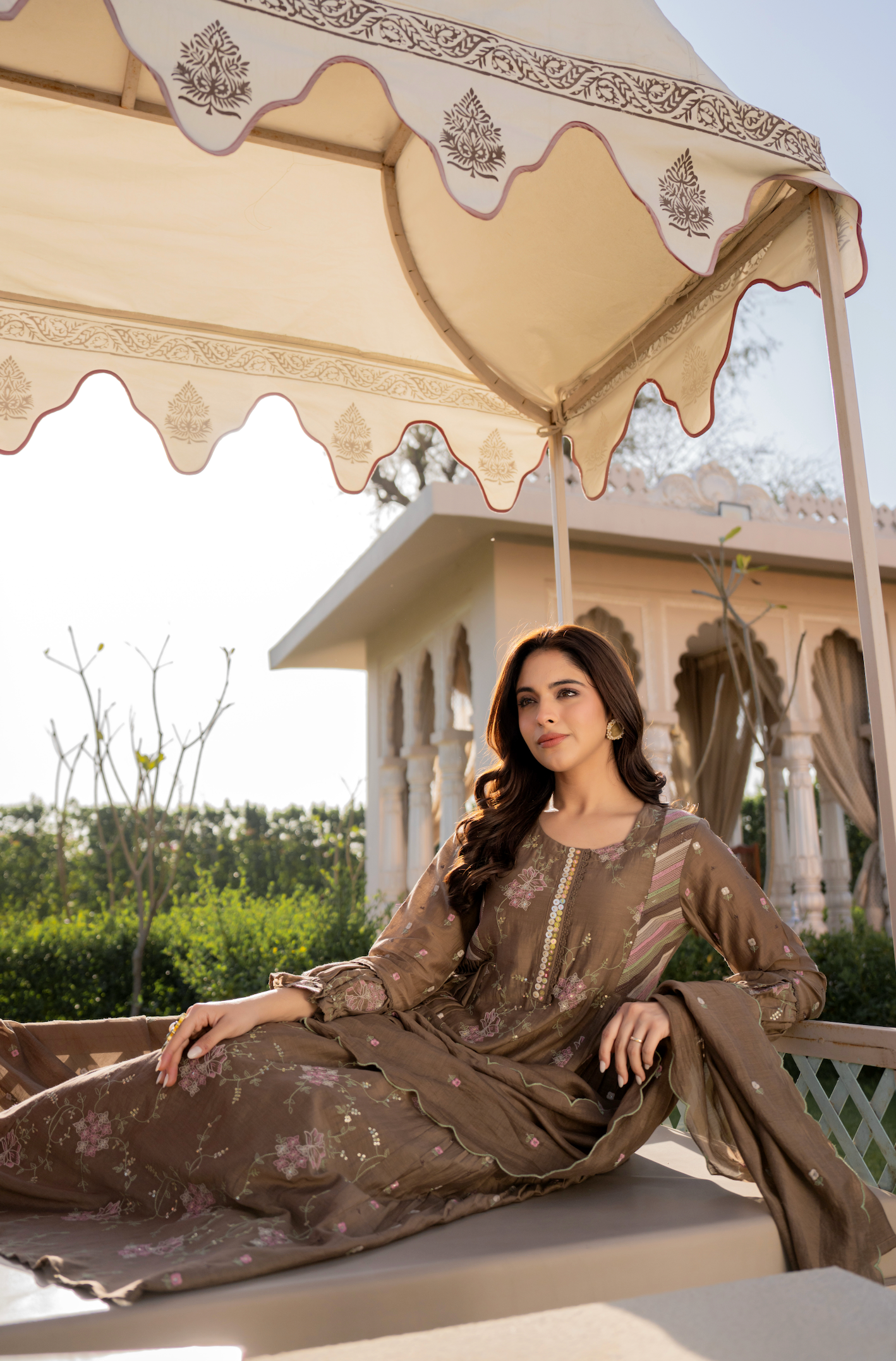 Choco Brown Chanderi Suit Set