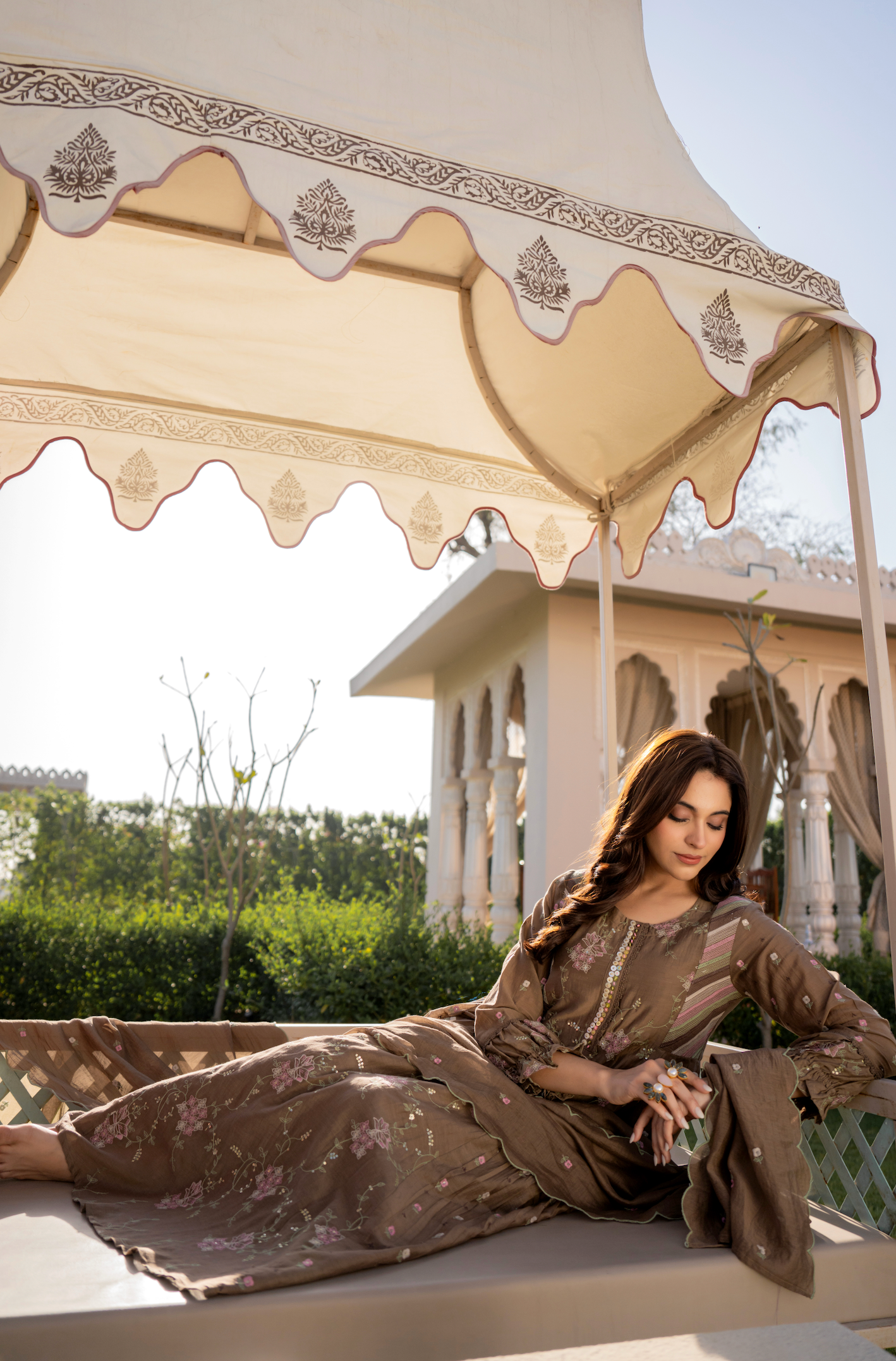 Choco Brown Chanderi Suit Set