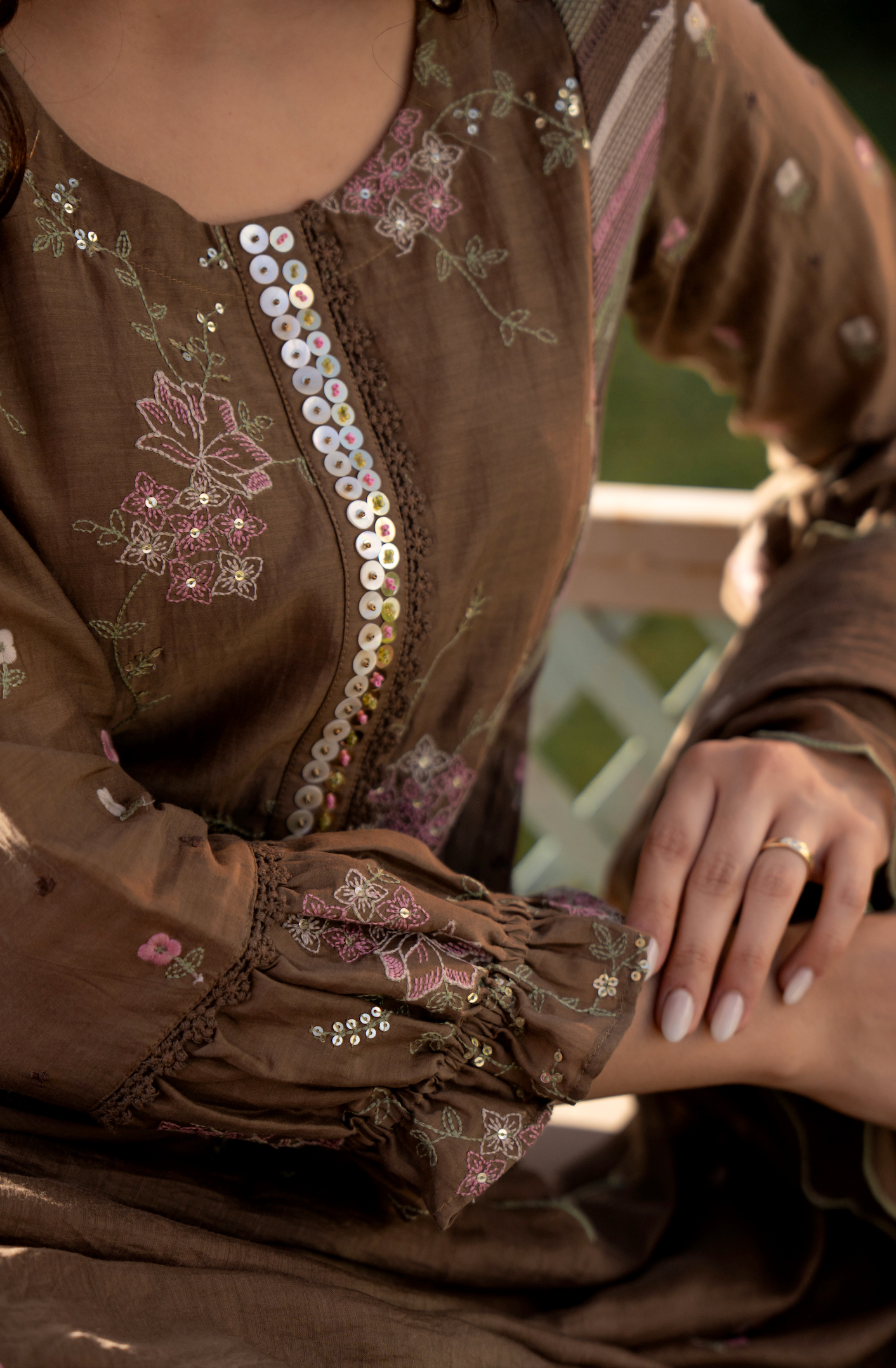 Choco Brown Chanderi Suit Set