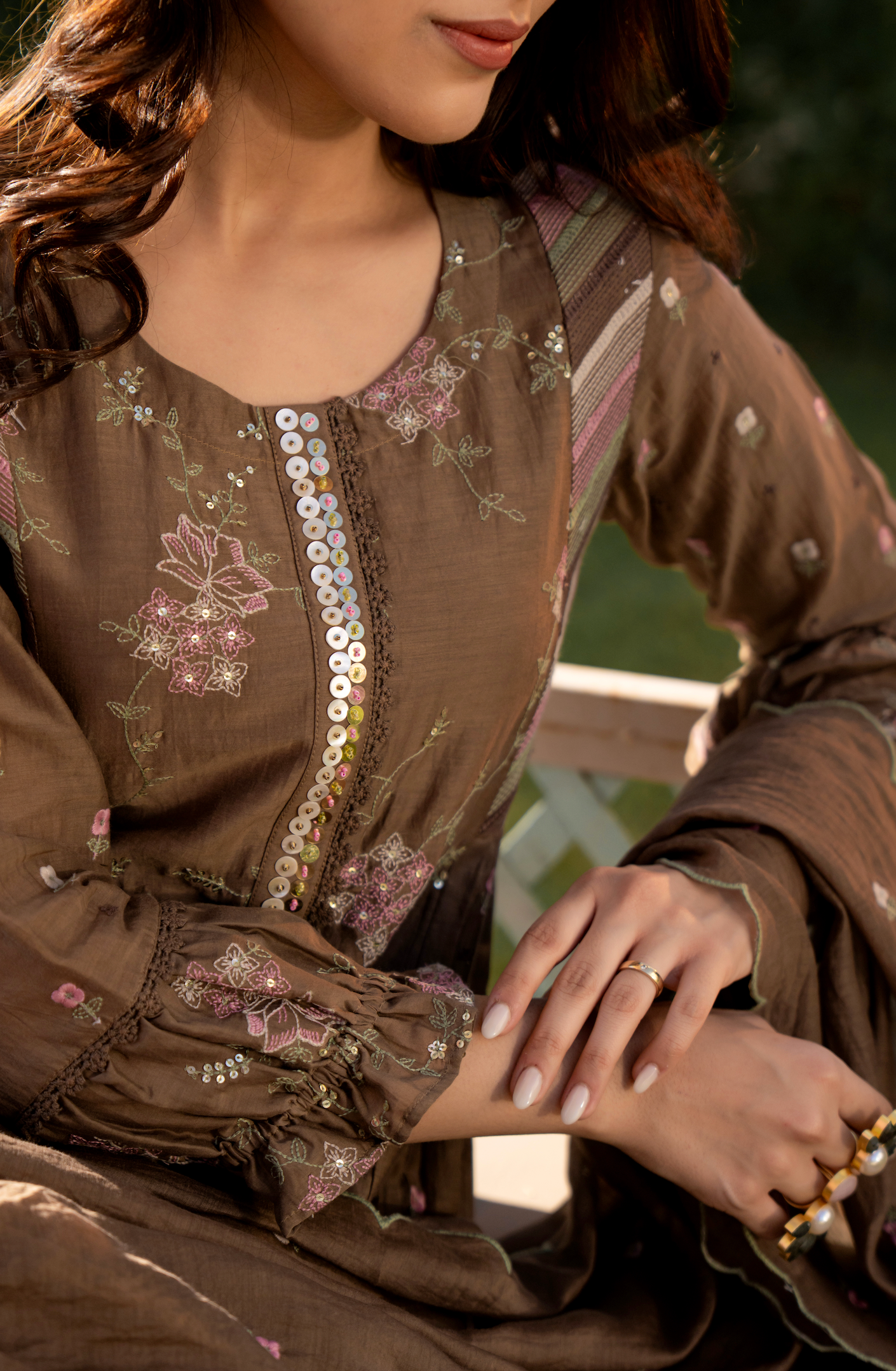 Choco Brown Chanderi Suit Set