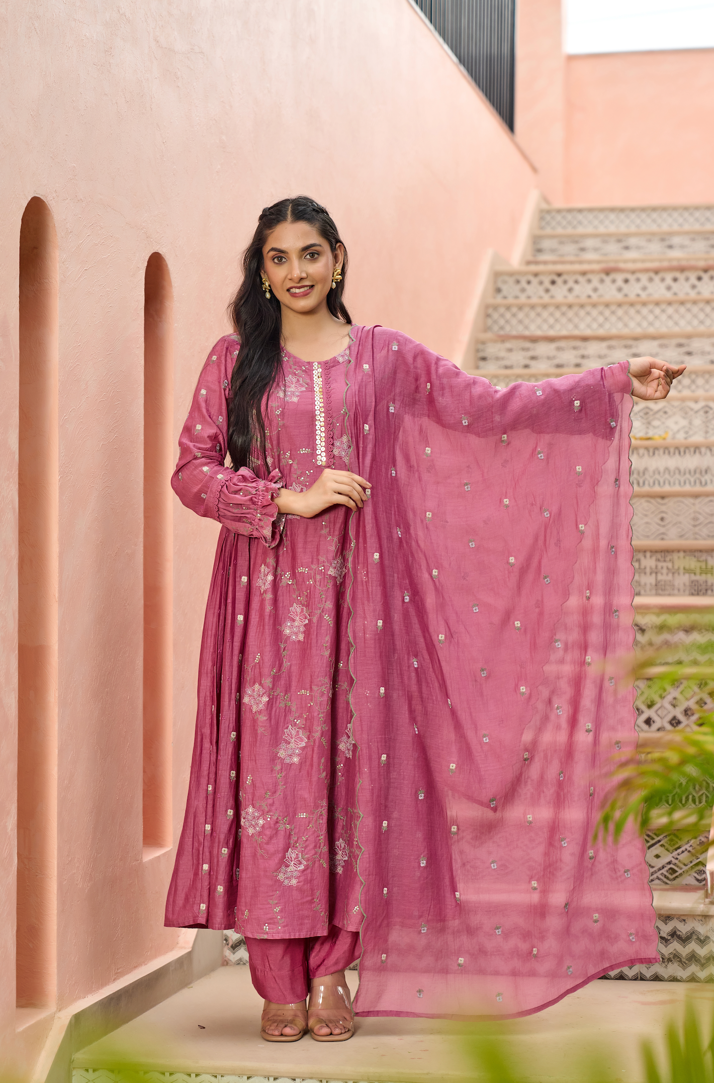 Mulberry Pink Chanderi Suit Set