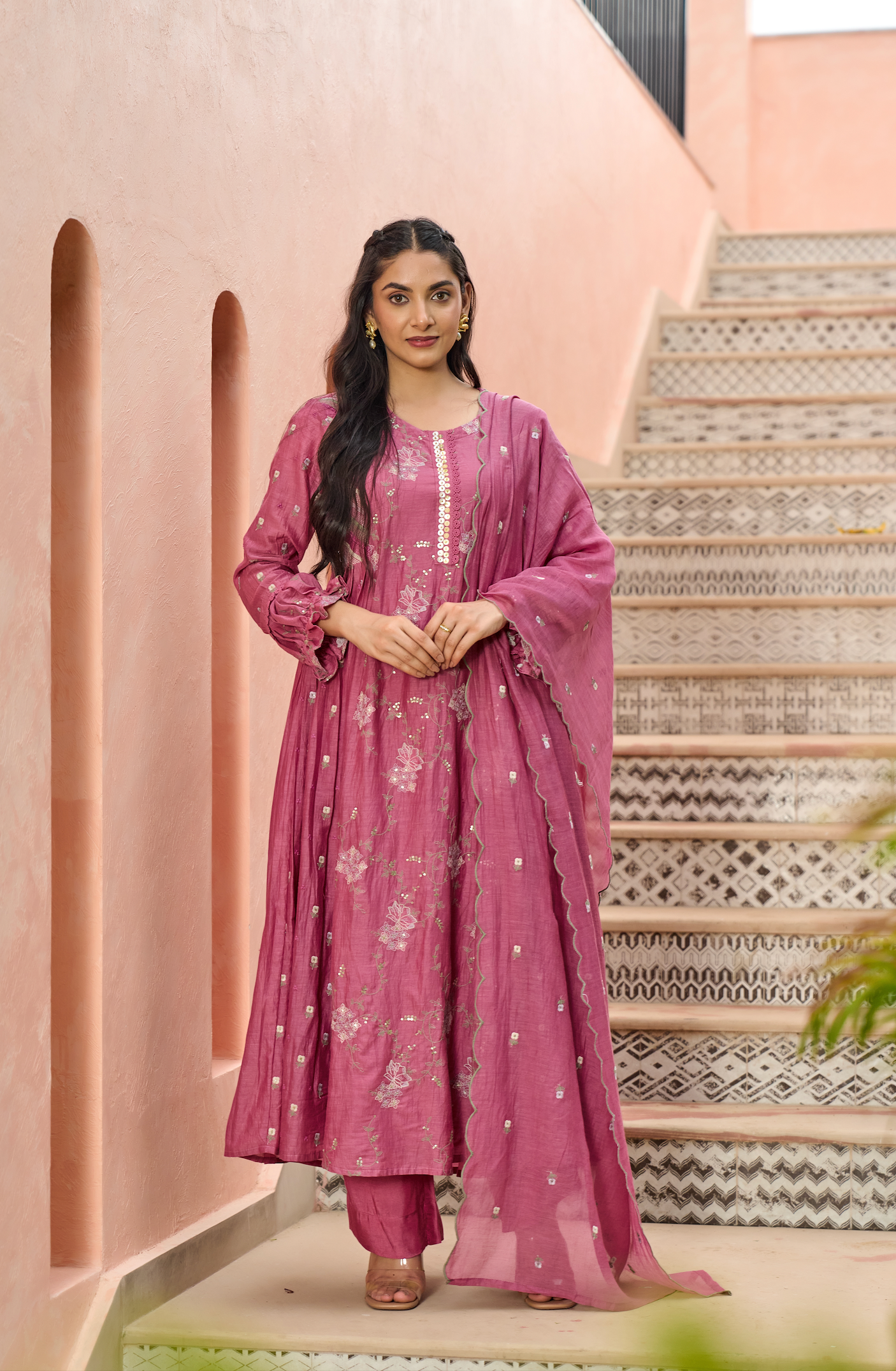 Mulberry Pink Chanderi Suit Set
