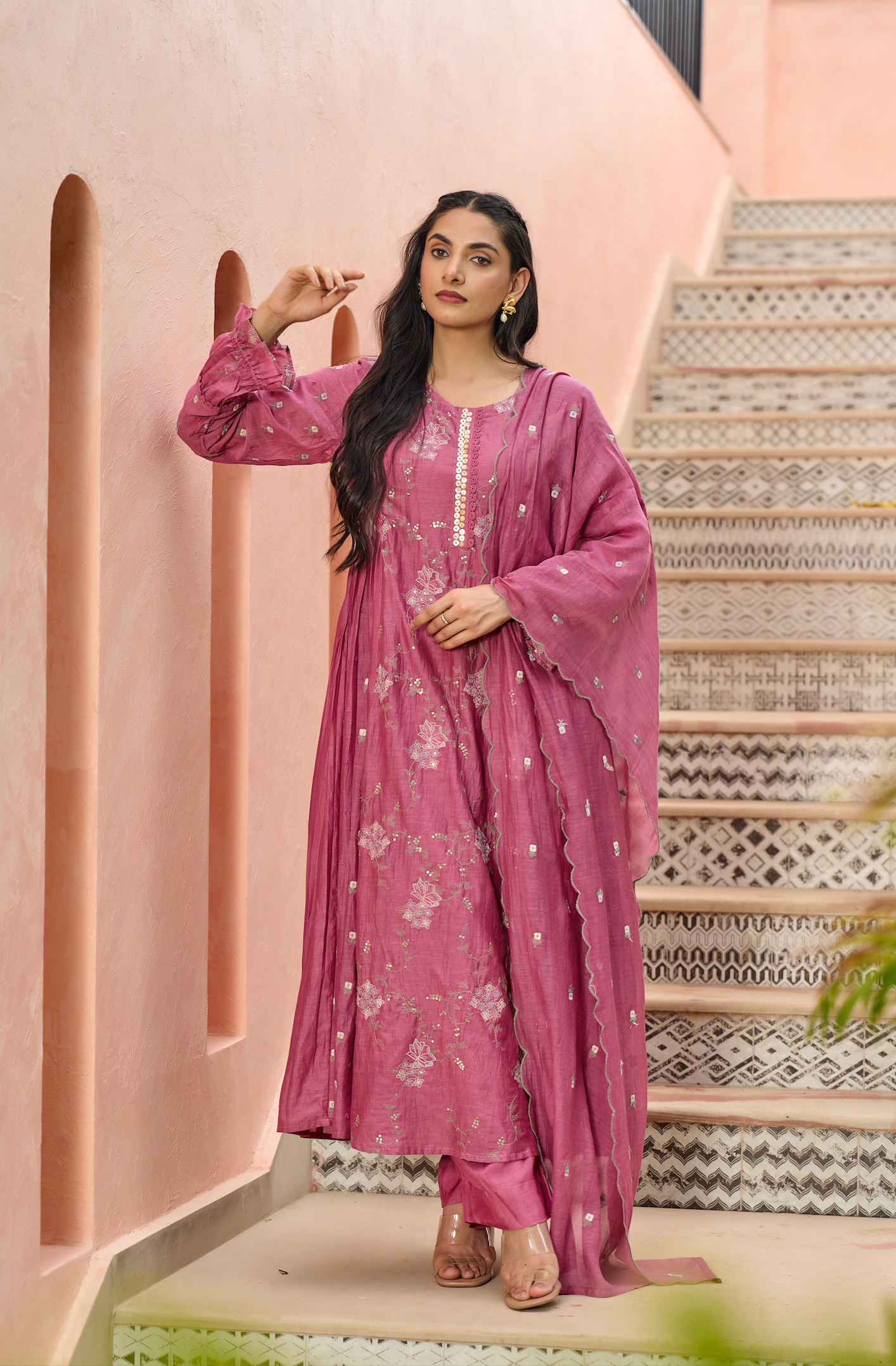 Mulberry Pink Chanderi Suit Set
