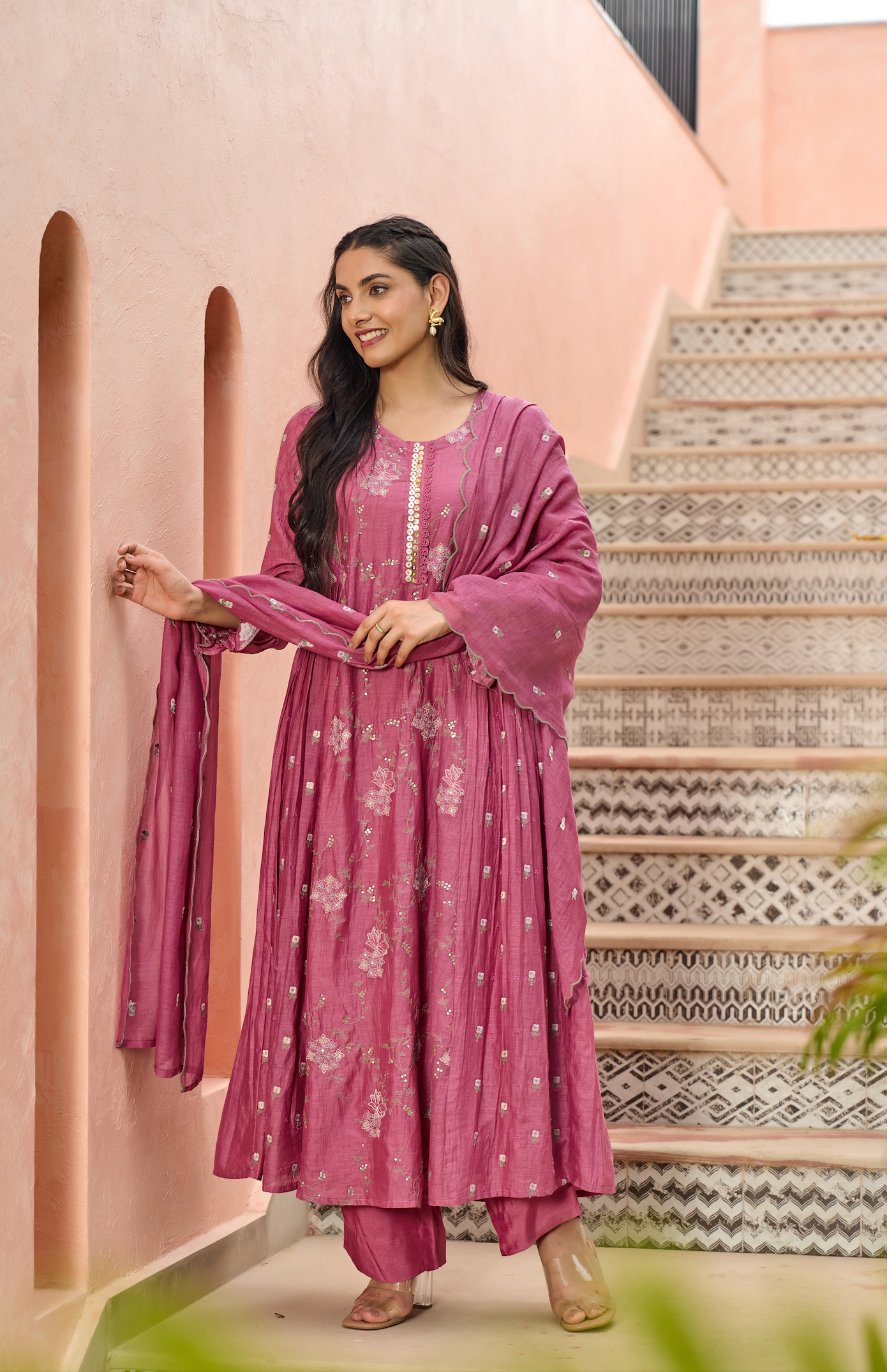 Mulberry Pink Chanderi Suit Set