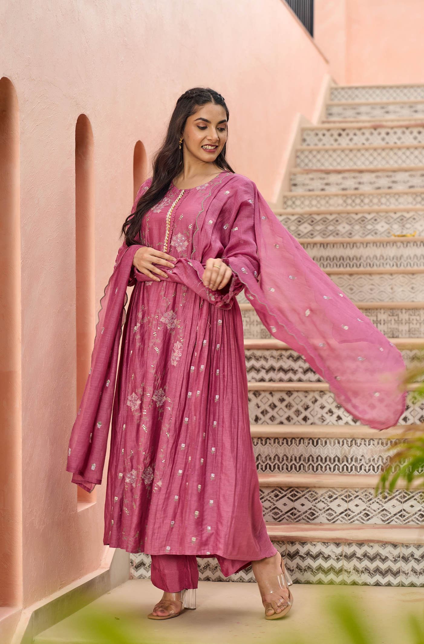Mulberry Pink Chanderi Suit Set
