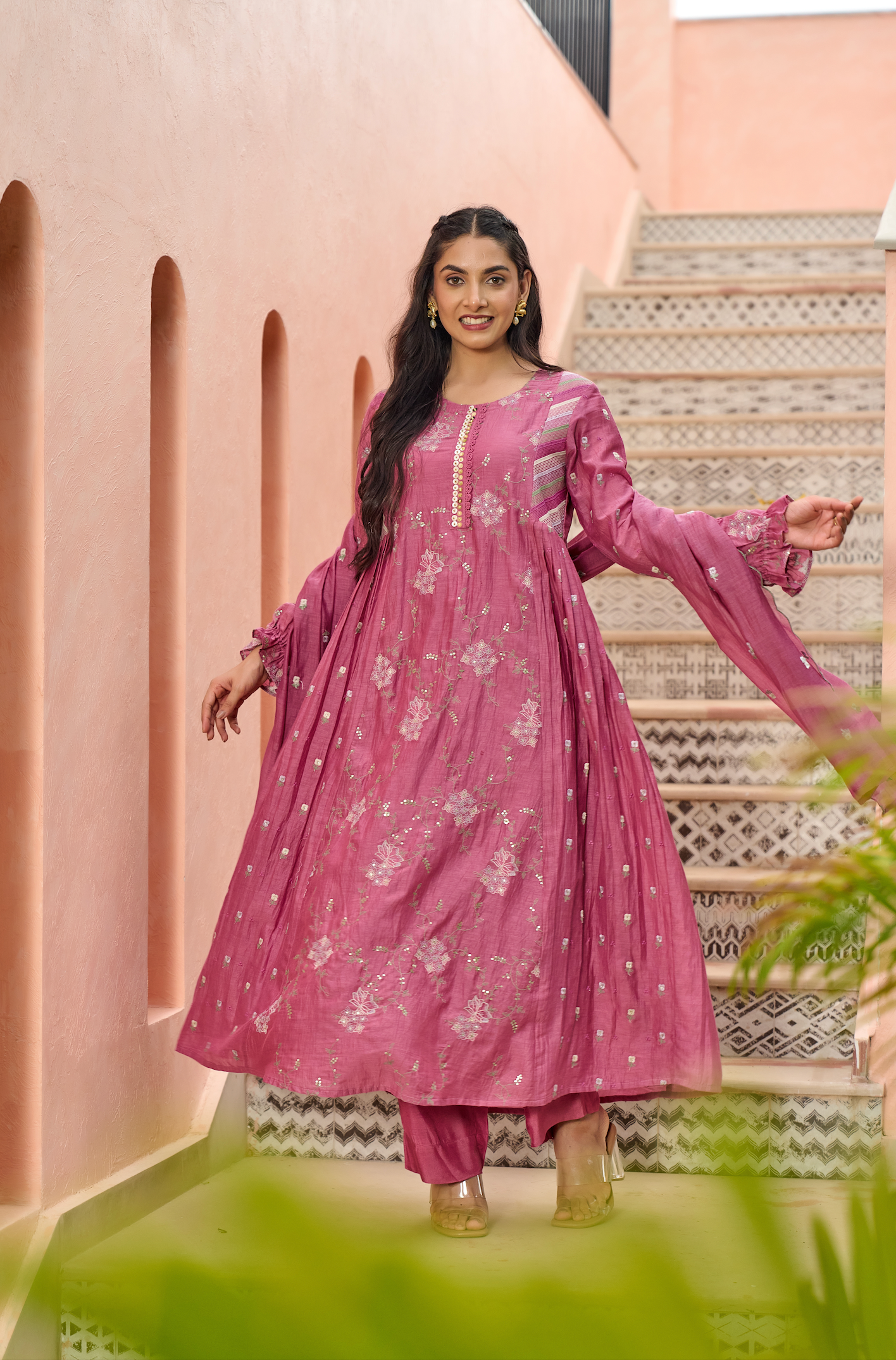 Mulberry Pink Chanderi Suit Set