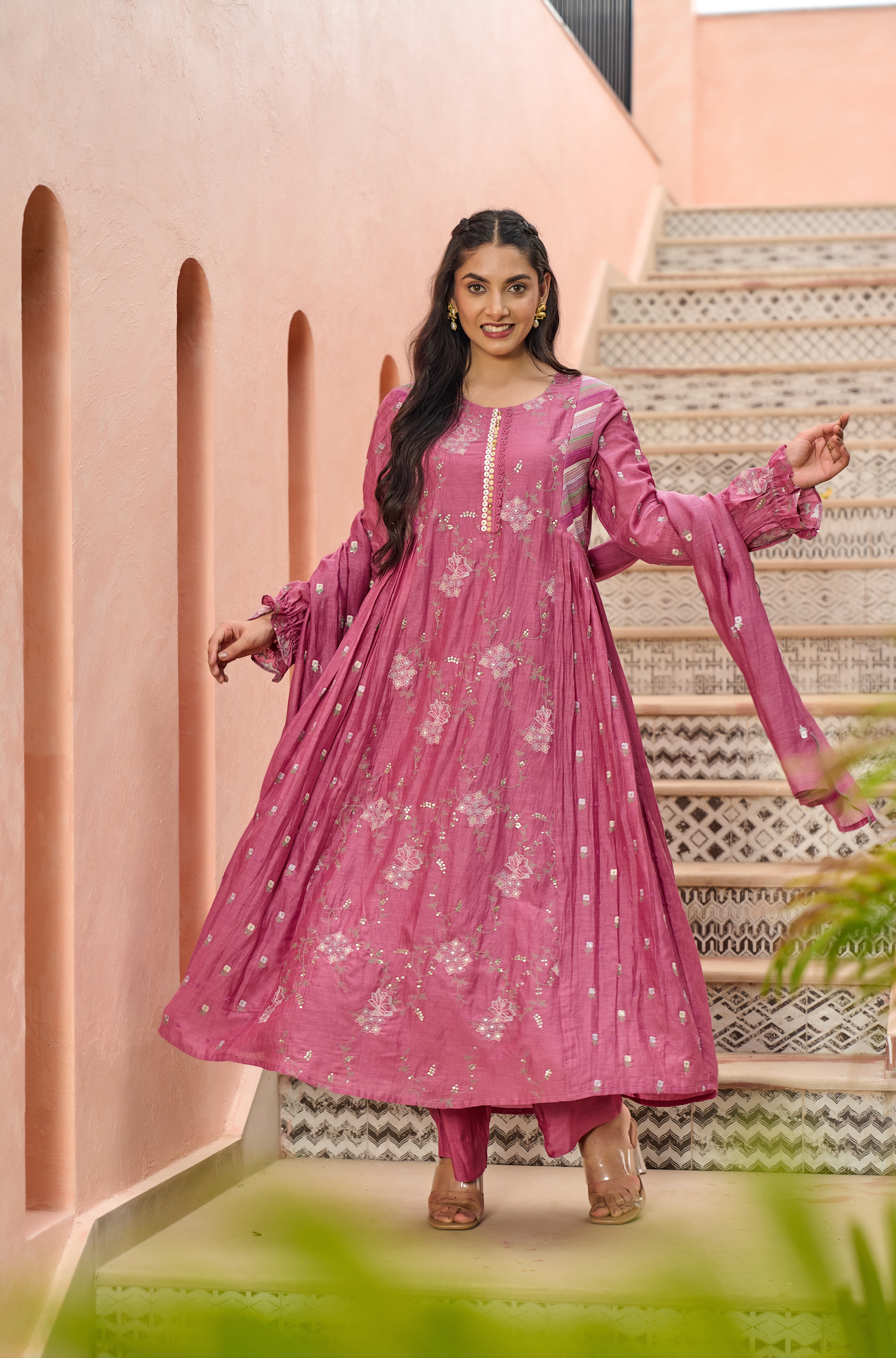 Mulberry Pink Chanderi Suit Set