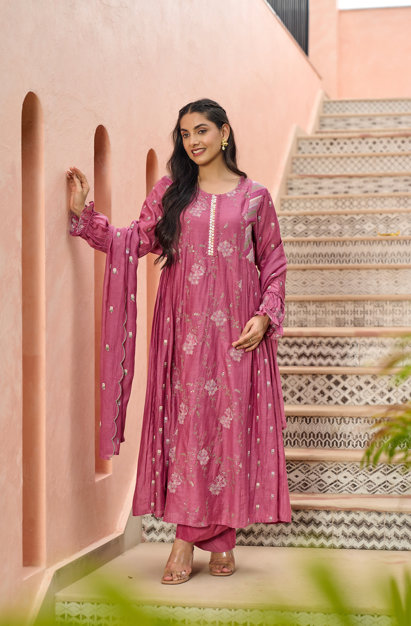 Mulberry Pink Chanderi Suit Set
