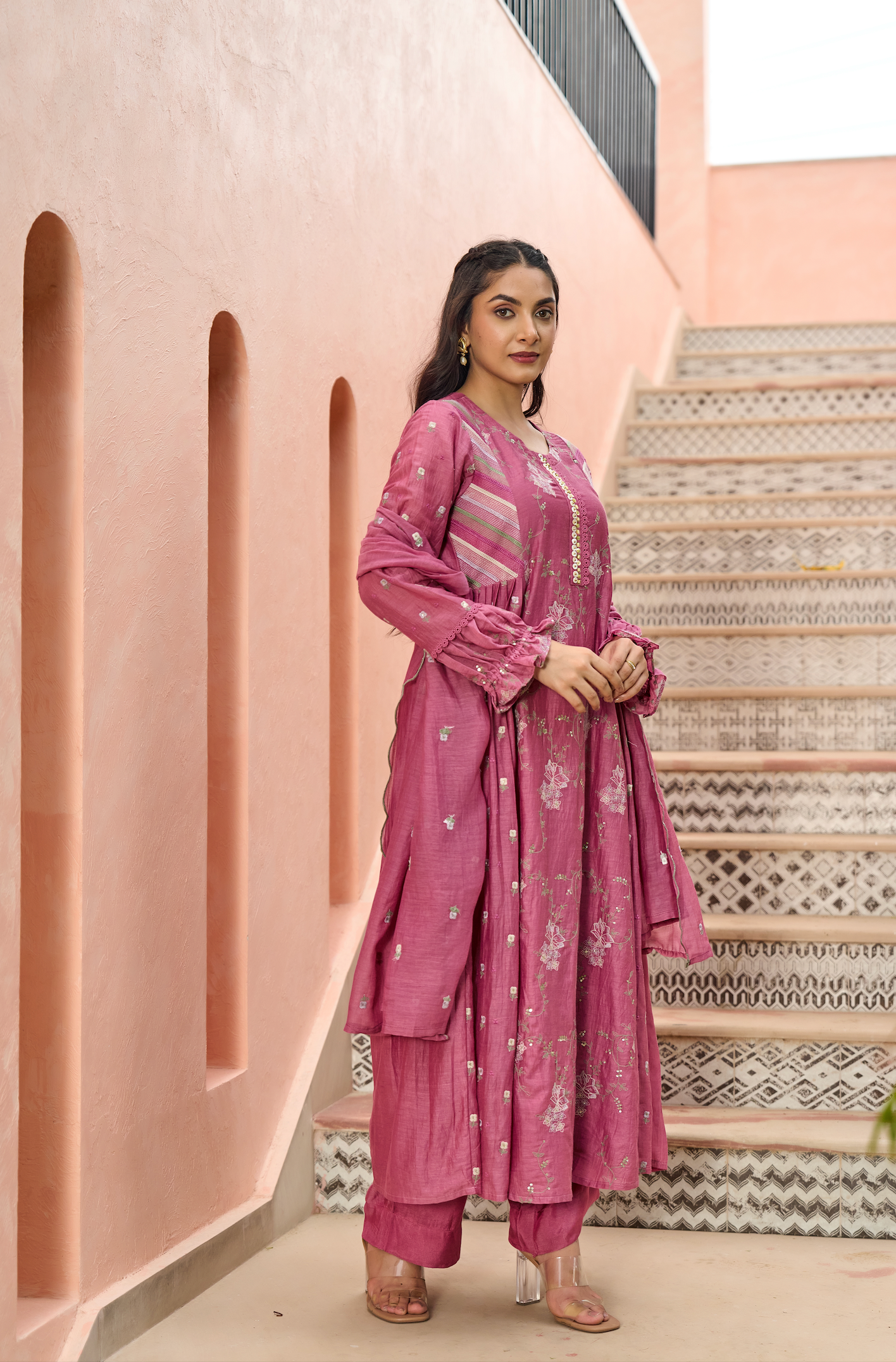 Mulberry Pink Chanderi Suit Set