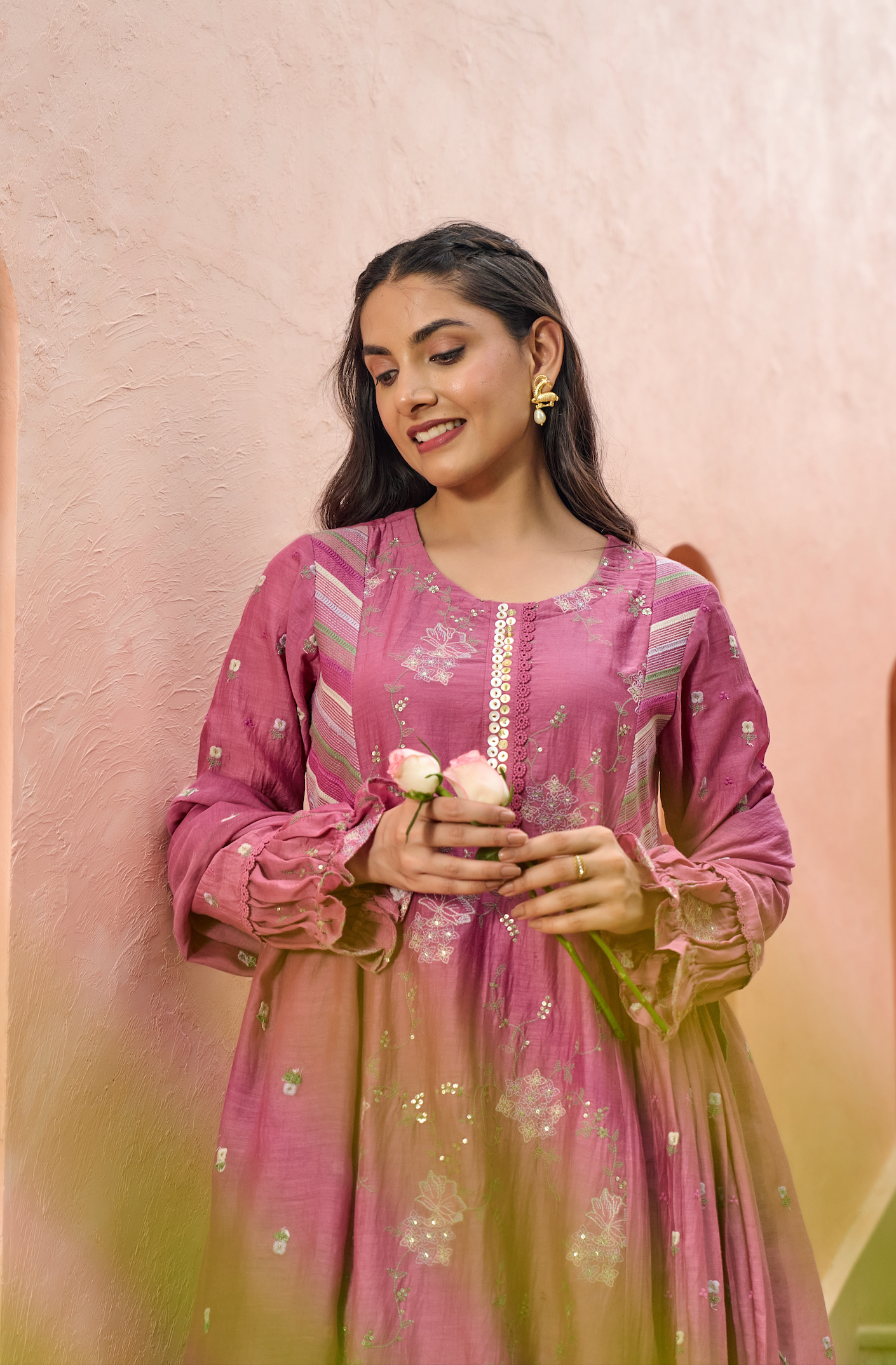 Mulberry Pink Chanderi Suit Set