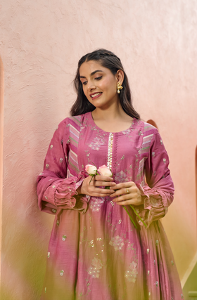 Mulberry Pink Chanderi Suit Set