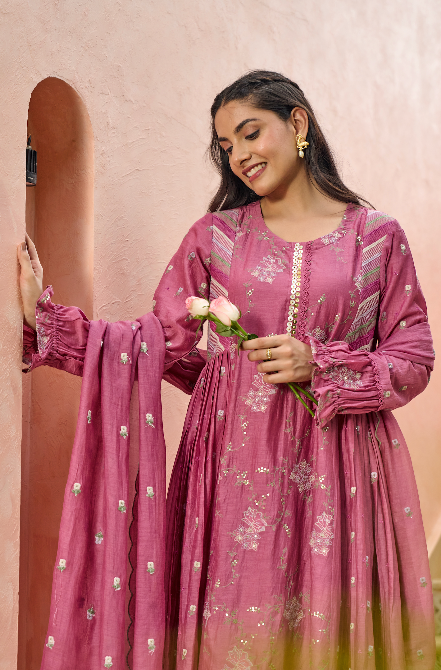 Mulberry Pink Chanderi Suit Set