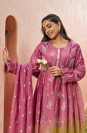 Mulberry Pink Chanderi Suit Set