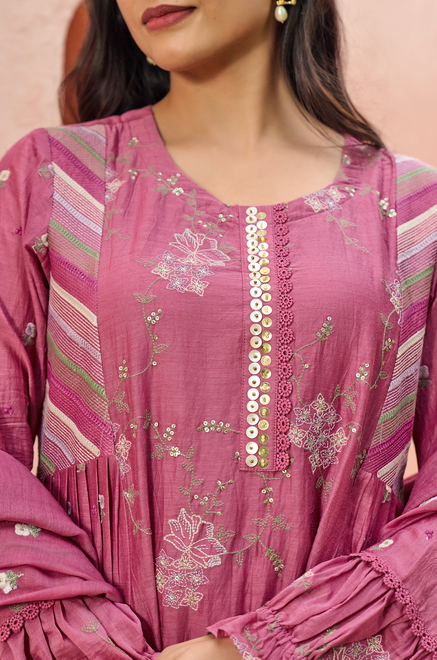 Mulberry Pink Chanderi Suit Set