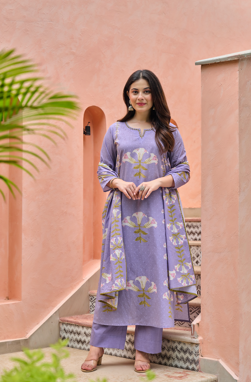 Lilac Bloom Cotton Suit Set