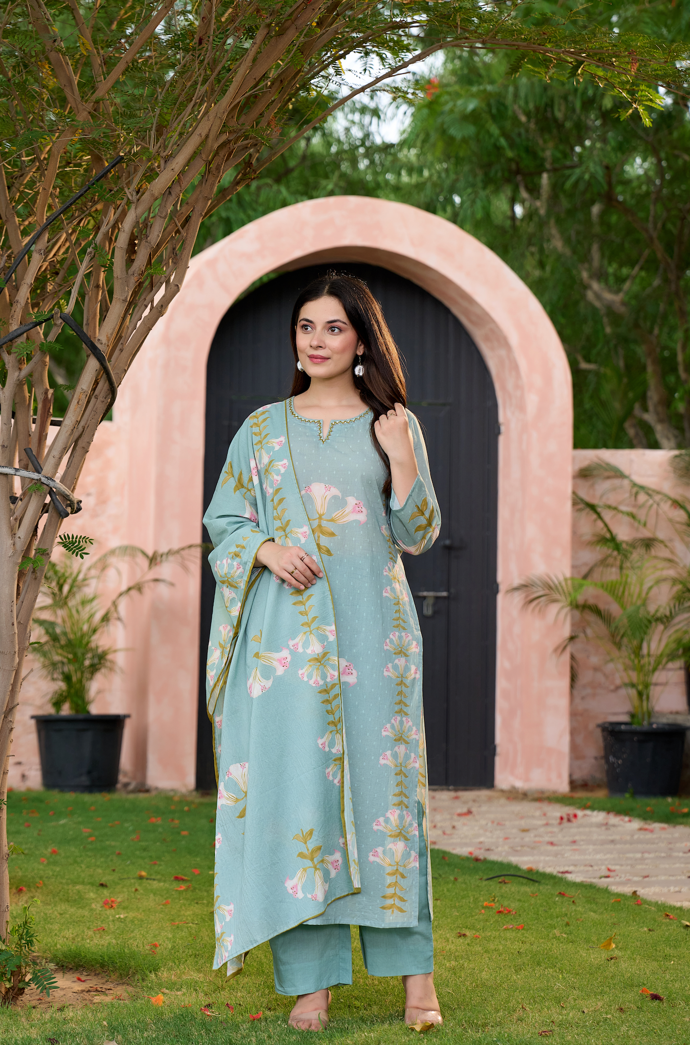 Icy Teal Cotton Suit Set