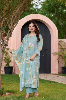 Icy Teal Cotton Suit Set