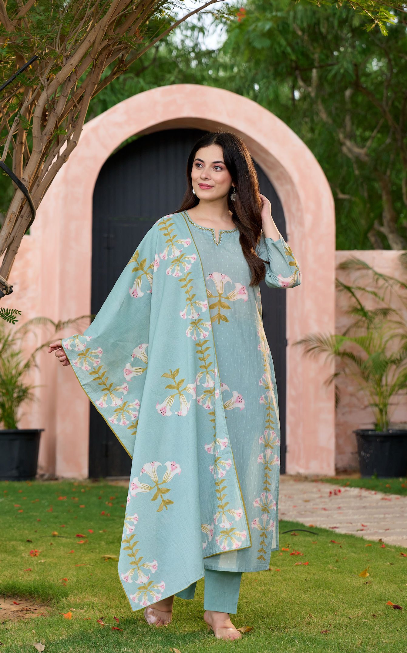 Icy Teal Cotton Suit Set