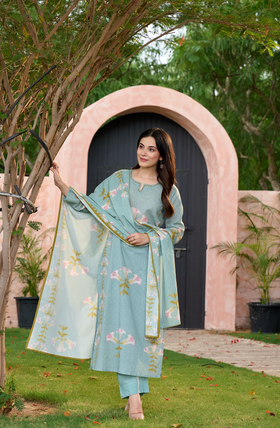 Icy Teal Cotton Suit Set