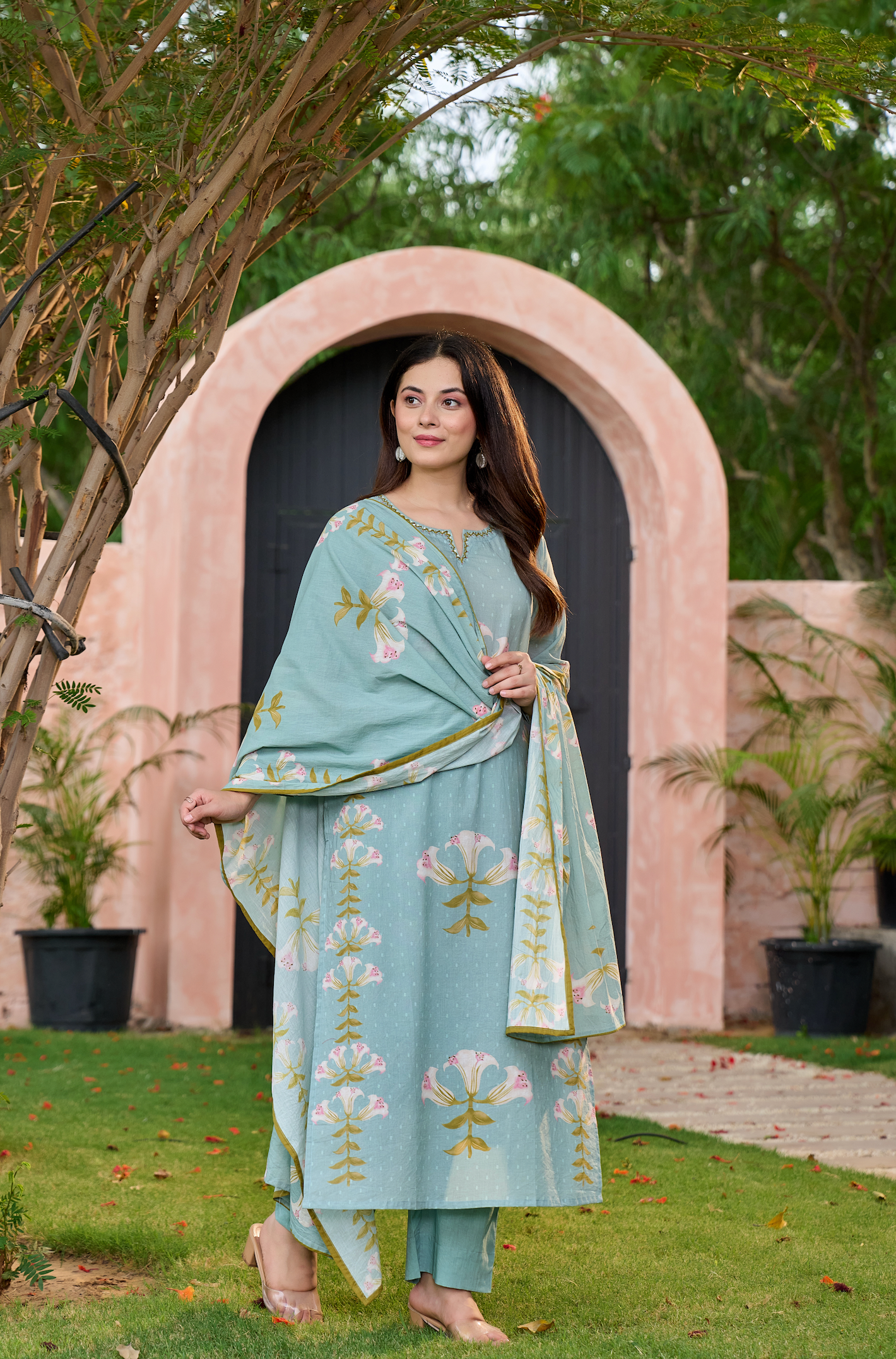 Icy Teal Cotton Suit Set