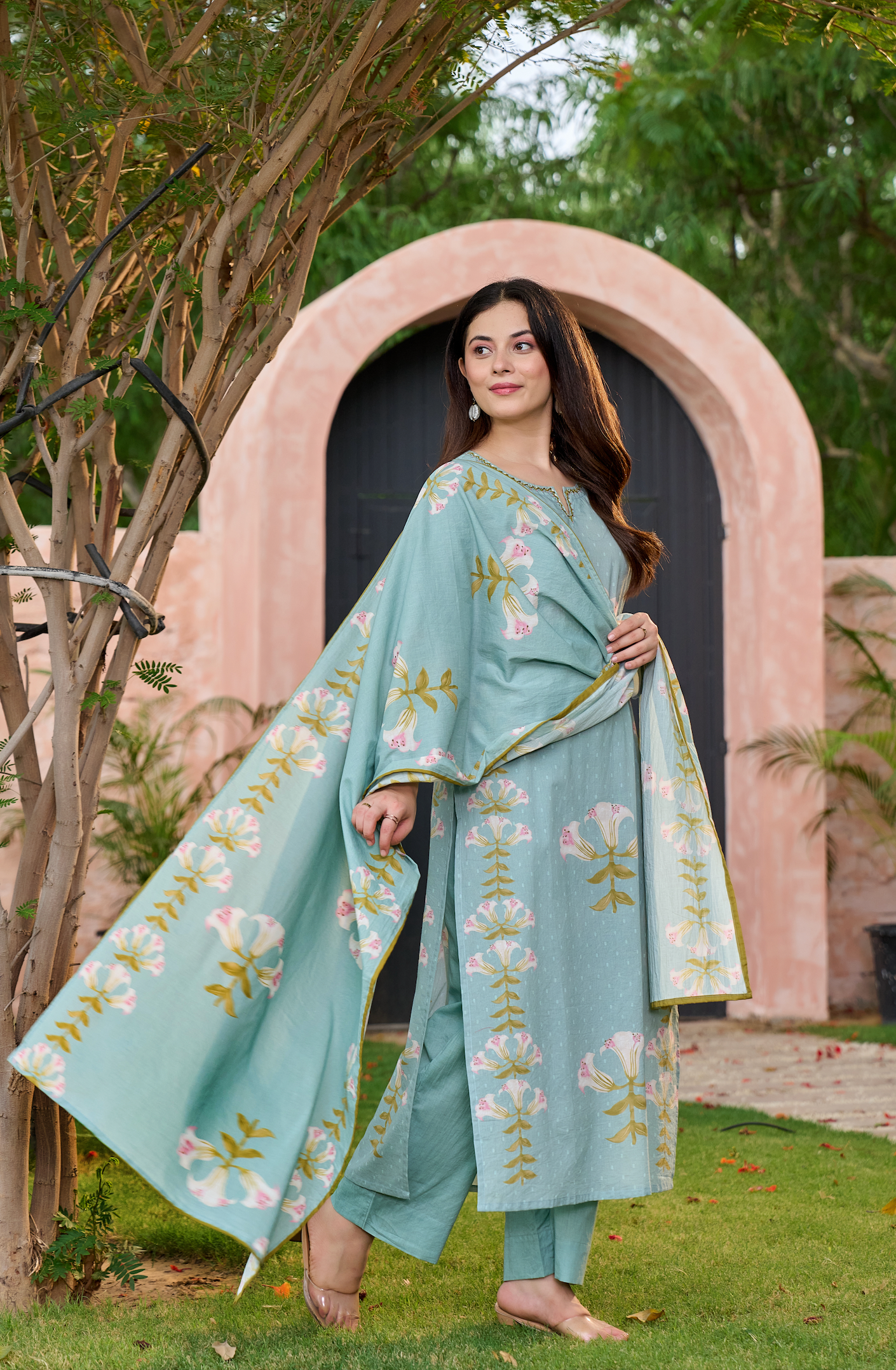Icy Teal Cotton Suit Set