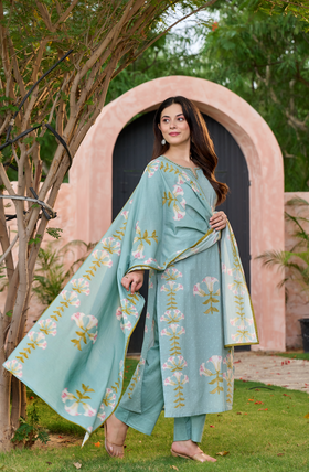 Icy Teal Cotton Suit Set